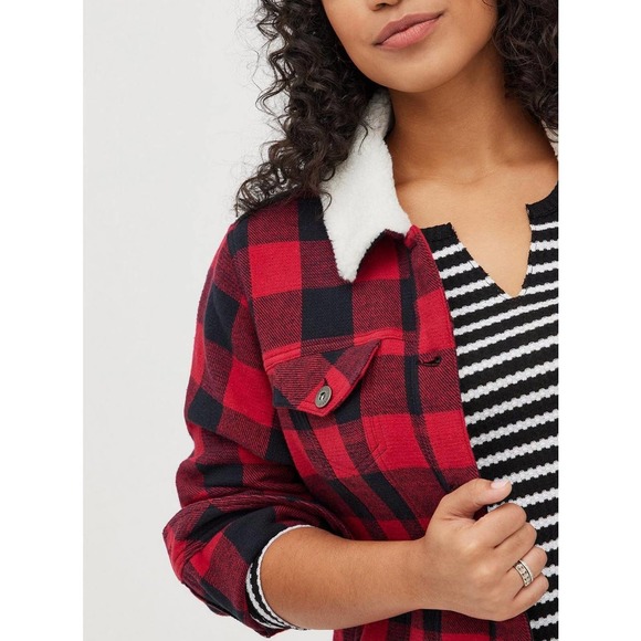 NWT Torrid Sherpa Lined Trucker Buffalo Plaid Jacket Red Plus Size 3 3X H12808 - Picture 7 of 14
